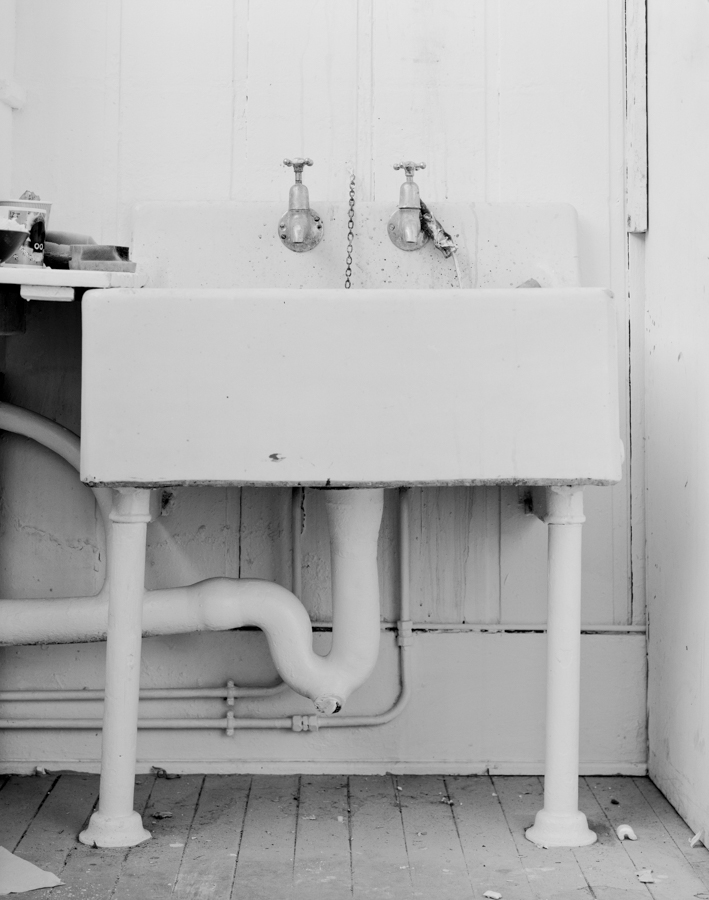 Sink, Belfast, Belfast Sink, ECA, artists, black and white, bw, natural light, studio, wear and tear, two legs, photography, fine art, sublime, stain, white on white, tasos gaitanos, 5x4, large format,